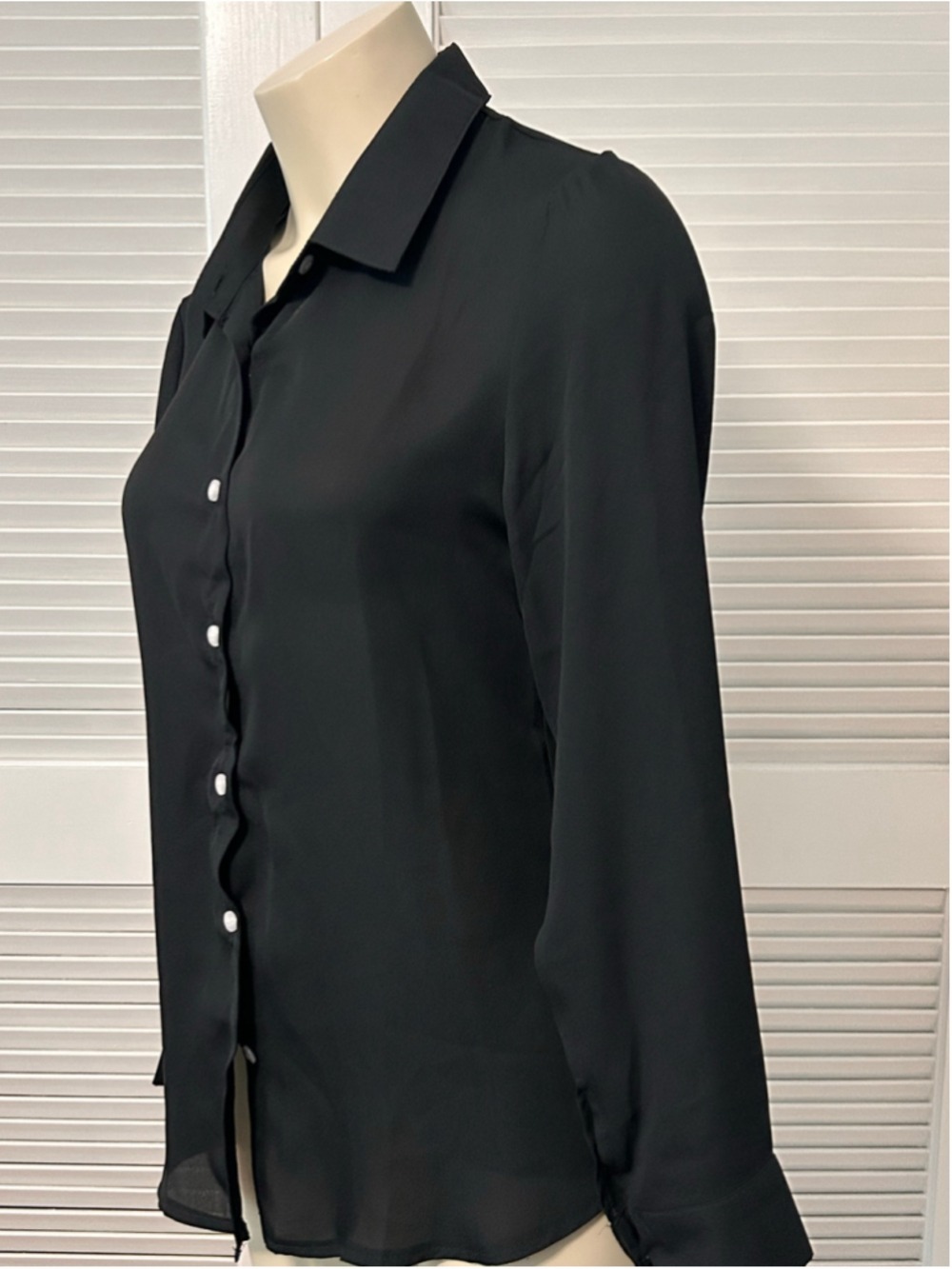 NWT OMSJ Black Sheer Button Down Shirt Size S Long Sleeve Stretch - Picture 2 of 8